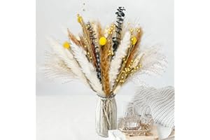 NSRHMJ Pampas Secas Decoracion,Ramos de Flores Secas Naturales Decoración,Ramas Secas Decorativas,Hierba de Pampa Esponjosas para Arreglos Florales de Boda Decoración del Hogar (73 Piezas)