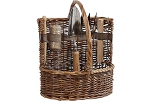 Woodside Willow Tool Basket/Bucket/Trug with Garden Hand Tools, Shovel Fork Dibber Twine & Plant Labels