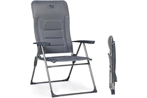 TIMBER RIDGE Silla de Jardín Plegable de Aluminio 150kg con Respaldo 7 Posiciones Alto Ajustable con Reposabrazos Reposacabezas Acolchado (2 Pcs, Gris)