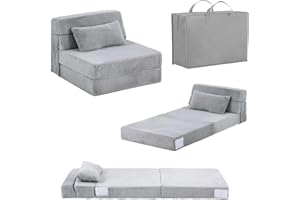 SESHINELL Kids Sofa Bed, Convertible Toddler Chair Bed, Folding Couch for Playroom, Bedroom or Living Room, Fold Up Modular Floor Futon Mattress Sofa for Boys & Girls, Pluhs Grey