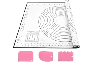 SAEIV Tapis de cuisson en silicone 70 x 50 cm - Antidérapant - Anti-adhésif - Avec mesure - Pour fondant, pâtisserie, pizza, sans BPA (noir + 3 grattoirs)