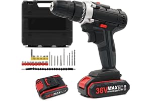 VACANON Cordless Drill Driver 36V Cordless Drill Set with 2 Batteries, 32PCS Combi Drill Kit, 25 Torque, 2 Speed, 3/8inch Chuck, LED Light, Electric Drill for Home and Garden DIY Project
