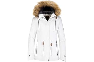 Wantdo Giacca da Sci Impermeabile Parka da Snowboard Antivento Cappotto da Montagna con Cappuccio con Pelliccia Giubbotto da Escursionismo Donna