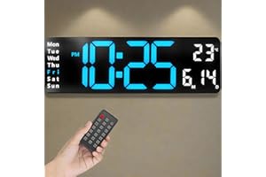Opis Technology Clock 1 XL - Horloge Murale Numérique LED Rétro 32cm Bleu-Blanc avec Télécommande, Double Alarme, Thermomètre, Minuteur et Luminosité Automatique