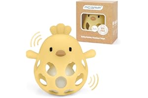 MCGMITT Palla presa Con Sonaglio – Massaggiagengive in Silicone BPA-free per Neonati, Giocattolo Sensoriale Montessori a Forma di pollo per Dentizione e Sviluppo Precoce 0-24 Mesi Bambini – Giallo