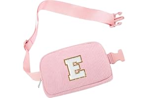 HAMATATA Bauchtasche Gürteltasche Damen, Cord-Crossbody Bag, Brustbeutel Umhängetasche, Schultertasche mit Schultergurt für Outdoor Sport Laufen Reise Fahren Wandern, Initialen E Geschenke für Frauen Mädchen