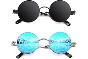 CGID E72 Polarizzate Occhiali da Sole da Uomo Donna Retro Stile Steampunk Rotondi in Metallo
