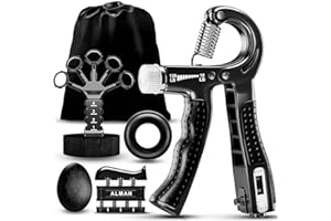 ALMAH Handtrainer Fingertrainer 5-Pack, Unterarmtrainer Griffkraft Trainer Set, Verstellbarer Grip Trainer, Finger Trainingsgerät, Fingerstrecker, Trainingsring und Stressabbau-Griffkugel