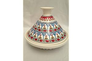FUNKY GLOBAL Lg Beautiful Tagine in A Tunisian Rainbow Or Blue Chrysanthemum Designs. Handmade & Hand Painted. Moroccan Style (Tunisian Red)