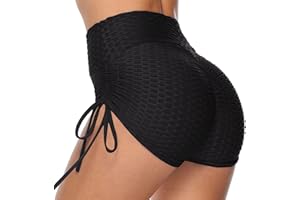 BIKETAFUWY Pole Dance Tenue avec Cordon Latérale, Short Sport Femme Booty Butt Scrunch, Pole Dance Short Sexy Taille Haute, Shorts de Yoga, Hot Pants Cycliste Femme Push Up, Legging Court Running Shorts Women