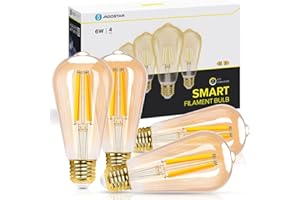 Aigostar Bombilla Inteligente E27 Edison Lâmpada Alexa 6W 806LM Bombilla Vintage WIFI ST64 Lâmpada Filamento Regulable 2700K-6500K, compatible con Alexa/Google Home. ámbar 4 pack