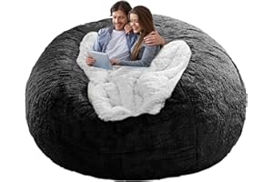 YudouTech Bean Bag Chair Cover Without Filler,Big Round Soft Fluffy PV Velvet Washable Bean Bag Lazy Sofa Bed Cover for Adults,Living Room Bedroom Furniture Outside,5ft black