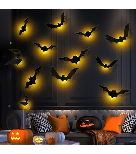 Produktbild von Fledermaus Kuscheltier 24x LED-Fledermaus-Deko Für Halloween – Gruselige 3D-Effekte & Batteriebetrieb Halloween Deko