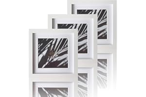 VUVUZULA Bilderrahmen 20x20cm Weiß Quadratisch Holz Fotorahmen Holzrahmen MDF Rahmen mit Passepartout 15x15cm 3er Set