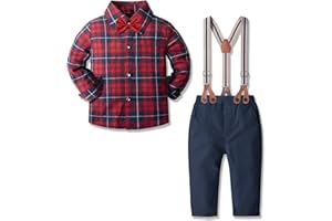 Yilaku Ensemble 4 pièces de vêtements pour petit garçon avec pantalon bretelles chemise et nœud papillon