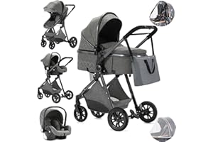 ONE MORE BUCK OneMoreBuck® 3 in 1 Kinderwagen Komplettset, Kombikinderwagen Set incl. Babywanne Buggy Babyschale, mit Fußsack Alu-Rahmen Voll-Gummireifen Wickeltasche Moskitonetz Sommermatte Regenschutz
