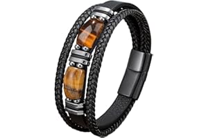 JENCVNL Herren Lederarmband, Tigerauge Lederarmband Herren Tigerauge Mehrlagiges Geflochtenes Leder Armband mit Magnetverschluss für Männer Jungen
