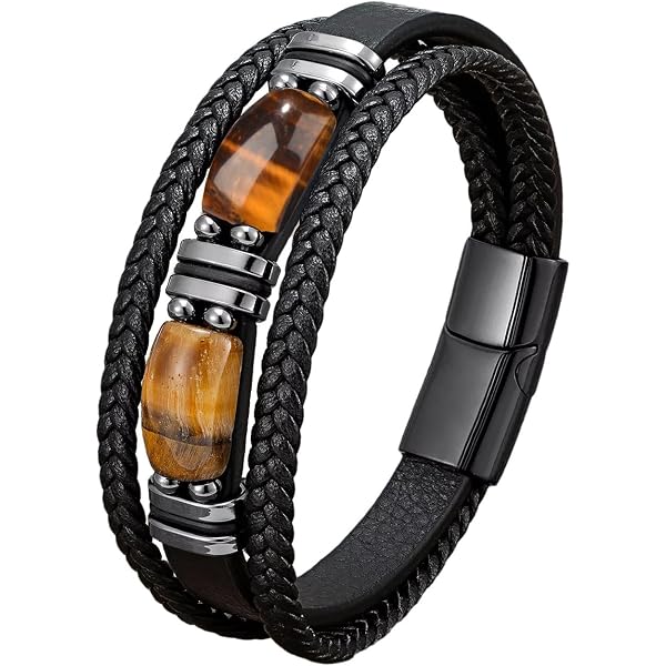 TOOAD Bracelet Homme Cuir Noir Bracelet Homme Cuir Tissé Cadeau Pour