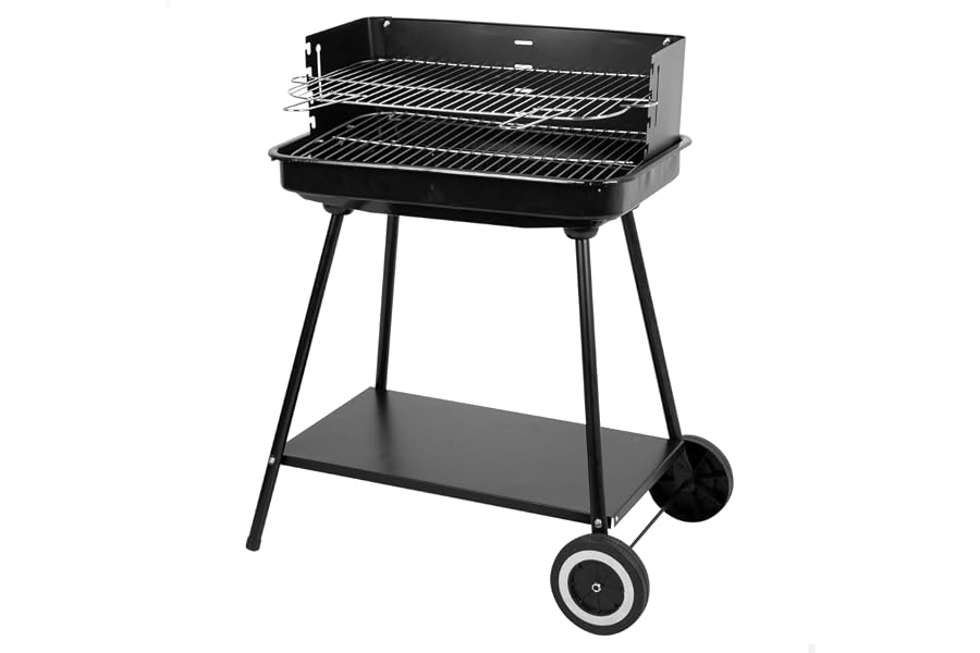 AKTIVE Barbacoa portátil carbón, 55x43x82 cm, Parrillas de acero inoxidable y regulable 4 alturas de asado, Paredes laterales
