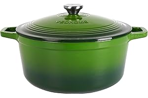 Casseruola in Ghisa Smaltata VeoHome Verde 6L Ø28cm, Cocotte Ultra Resistente, Pentola Compatibile Induzione/Gas/Forno, Cottura Omogenea, Fornello Sapori Autentici, Coperchio a Rilievo