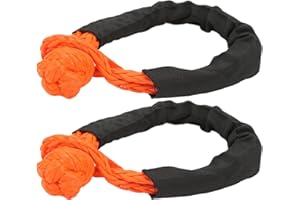 Eulbevoli Synthetic Soft Shackle Rope, Lightweight Long Durability Low Wear UV Resistant Orange Synthetic Soft Shackles for Off Road Vehicle Self Rescue