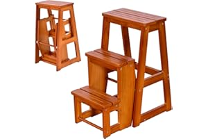 GYMAX 3 Tier Folding Step Stool for Kids and Adults, 3-in-1 Portable Wooden Stepladder, Foot Stools, Display and Flower Shelf (Brown)
