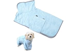Dibotell Hundebademantel Mikrofaser Hundetrockenmantel für kleine und mittelgroße Hunde, super saugfähig hundehandtuch Verstellbar Kragen und Taille Trockenmantel zum Baden und Schwimmen (Blau)