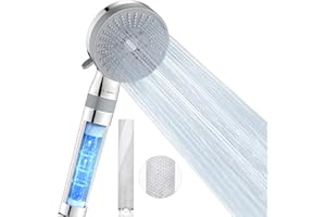 Luxear Wysokociśnieniowa głowica prysznicowa, oszczędzająca wodę głowica prysznicowa z 5 trybami strumienia, regulowane ciśnienie wody, zapobiegająca osadzaniu się kamienia, samooczyszczająca