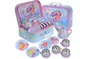 JewelKeeper - Set da tè per Bambini 15 Pezzi E Custodia per Il Trasporto - Design Sirena Arcobaleno