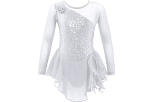 YiZYiF Vestito da Pattinaggio Artistico Bambina Pizzo Floreale Abito da Balletto Ginnastica Artistica a Manica Lunga Body da Danza Ballo Ragazza tutù in Tulle Dancewear