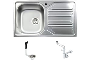 FHULLER TM861IRPC ● Lavello Incasso Cucina Atmosfera Acciaio Inox Prelucido 86X50 1 Vasca Sinistra e Gocciolatoio Destro ● Made in Italy per ambienti Rustico Classico Provenzale Shabby Chic Moderno