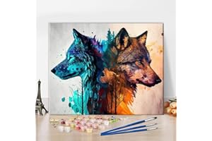 TISHIRON Malowanie według liczb, wilk, "zrób to sam", malowanie według liczb, dla dorosłych, dzieci, zwierząt, zestaw do malowania według liczb, na płótnie z pędzlami, do dekoracji domu, na ścianę, 40