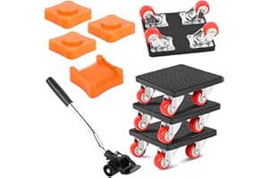 TOSAVGA Kit de Poulettes pour Meubles Charge Lourde, 9 Pièces Leve Meuble 330 mm Barre D'extension, 4 Roue Rotative à 360 Degrés et 4 Blocs de Levage, Charge Maximale 400kg, pour Déménagement Meubles Lourds