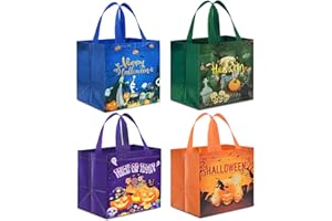 AhfuLife Torby na cukierek albo psikus na Halloween, 4/8 szt. torby na zakupy z uchwytami, wielofunkcyjne torby na prezenty z włókniny, torby na zakupy, torby na słodycze, artykuły imprezowe (4 szt.)
