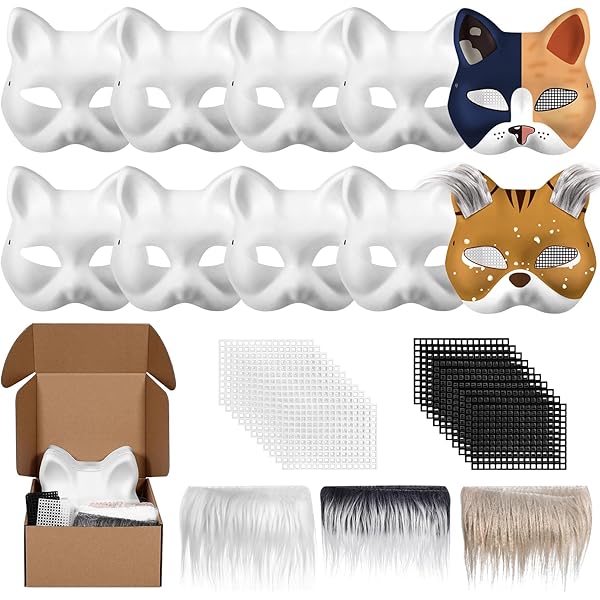 Set Maschere Gatto Fai Da Te - 6 Pezzi Con Pelli, Retine E Pietre Per Halloween E Cosplay - Foto 9