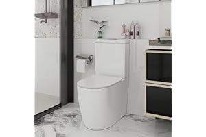 Robanmoa Rimless Comfort Height Close Coupled Toilet Back to Wall Bathroom Toilets White Ceramic WC Pan & Cistern Soft Close Seat Modern Round Elongated Toilet Swirling Flush WC