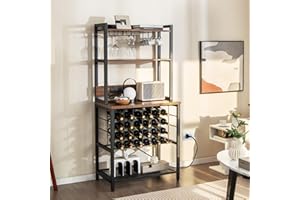 GIANTEX Scaffale Da Cucina Con Prese e Porte Usb, Armadietto Per Vino Con Supporto In Vetro Per 24 Bottiglie e 9 Bicchieri, Scaffale a 4 Livelli, 76 x 48 x 163 cm