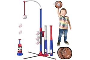 HYES 4-in-1 Baseball Set mit Klettballspiel für Kinder 3-5, Tee Stand und Catch Set - Launcher und 6 Softbälle, Einstellbare Höhe, Indoor Outdoor Spielzeug Geschenke für Jungen, blau