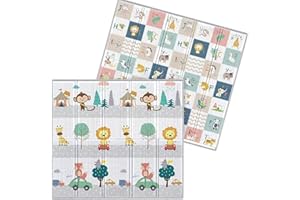 UBABY - Alfombra de Juegos Bebés Reversible - Acolchada y Plegable - Colchoneta Actividades - Alfombra Infantil - Antideslizante, Impermeable, Extragrande, León + Letras - Medidas: 200x180x1cm