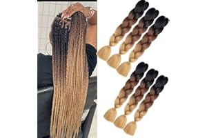SHANGXIU Ombre kanekalon Knitting hair 6 packs ombre jumbo Knitting hair extension 24 inches jumbo Knitting Synthetic hair for Knitting (6 packs, Black - dark brown - light Brown)