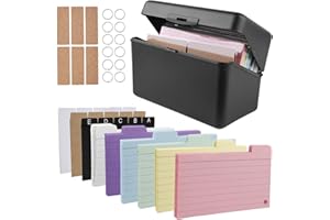 HOSPAOP Boîte à fiches éducative, pour 300 cartes, au format A7, A8, avec 230 cartes, 15 intercalaires, 6 anneaux, 6 autocollants pour notes, fournitures scolaires, bureau