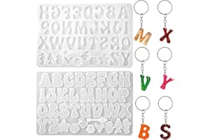 TIESOME Moldes de silicona del alfabeto invertido con agujeros, moldes de letras de resina epoxi para hacer llaveros, incluye anillos de salto y llaveros