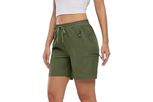 Rdruko Womens Cargo Shorts Drawstring Elastic High Waisted Summer Casual Quick Dry Outdoor Shorts for Work Travel Golf Hiking Walking Water Resistant