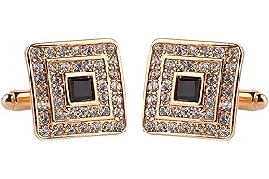 Gold and Silver Black Concentric Diamond Clear Crystal Dust Cufflinks Rhinestone Cowboy Cufflinks Chrome, QEPOL Men Classical Cuff Tuxedo Shirt Cufflinks French Style Shirt Studs