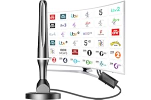 DGUPSP TV Aerial, Freeview Indoor Aerial TV with 560+ Miles Long Range & 360° Reception, Digital HDTV Antenna Indoor with Magnetic Base+Signal Booster, Support VHF/UHF/DAB Radio for Smart & Old TVs - White