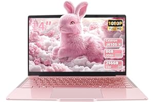 Fsjun 14 Inch Rosegold Laptop, Quad-Core Prozessor Celeron J4105, 8GB DDR4 RAM, 256GB SSD, FHD IPS Display, WiFi, BT, HDMI, Webcam, Ultra Lightweight Notebook for Travel, Online Classes, Work, Study
