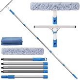 Mitclear Glass Cleaner Kit with Extendable Handle 196 cm, Silicone Squeegee | Window Cleaner with Squeegee &amp; Microfibre Cloth