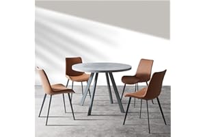 ‎JIEXI jiexi Modernes Esstisch mit 4 Stühlen Set, Esstisch Rund im Mid-Century-Stil, Durchmesser 107 cm, mit Mattiertem Lederstuhl für Meeting Raum, Freizeit Couchtisch Set (Tisch + 4 braune Stühle)