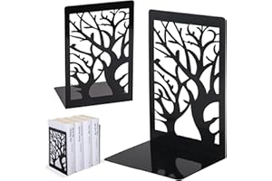 RICOO Podpórka na książki, czarna, 1 para (2 szt.) BS201 x 2, uchwyt na książki, stojak na książki, metalowe podpórki do książek, styl vintage