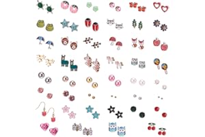 VIEINKAUFEN 46 Pairs Kids Earrings for Girls,Girls Earrings Children Cute Animals Small Stud Hypoallergenic Earring for Kids Girl Teens Jewellery
